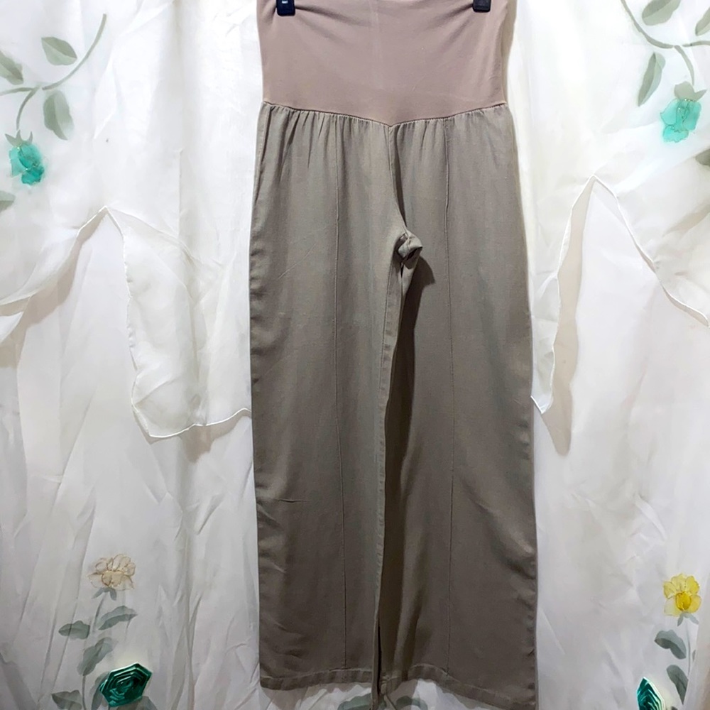 JUST LIVING TAUPE WIDE LEG HIGH STRETCH WAISTED LINEN PANTS SZ S